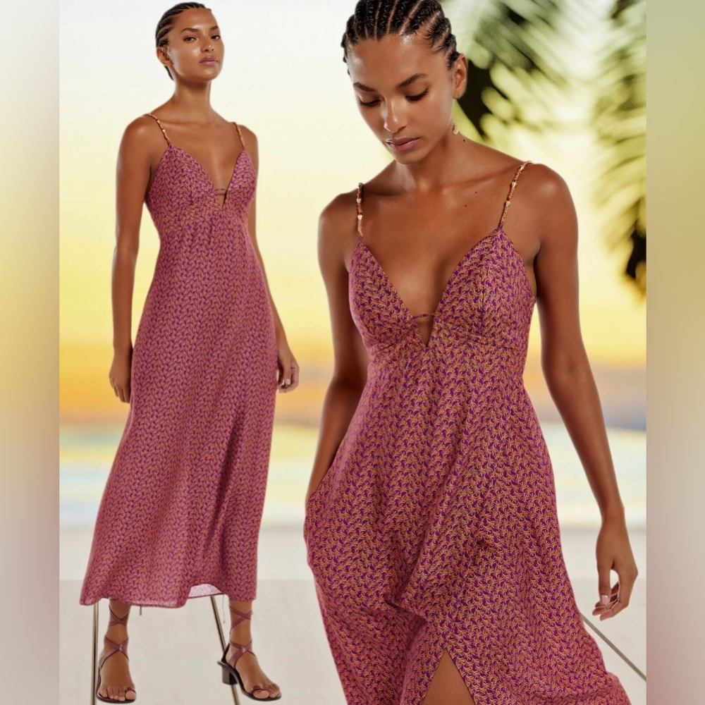 Vix Luri Plum Rute Gold Beaded Rope Straps Dress XS retails$428